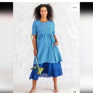 Gudrun Sjoden Blue and Green Striped Midi Dress